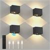 T-SUN 4 Pezzi Applique a Muro con Sensore di Movimento con Telecomando, 3 Modalità Lampada da Parete Ricaricabile Senza Fili, Applique a Muro Alto e Basso con Timer per Interni/Esterni