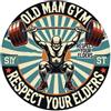 Papient Targa rotonda in metallo vintage con logo Old Man Gym per casa, bar, giardino, decorazione da parete per interni ed esterni, poster in metallo retrò, 20,3 x 20,3 cm