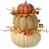 Oairse Decorazione autunnale a forma di zucca artificiale, 28 cm, con foglie e bacche finte, ornamento per il Ringraziamento, Halloween, raccolto, regalo, mensola, caminetto, decorazione autunnale
