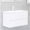 Gecheer Mobile da Bagno con Lavabo Integrato, 80x38,5x45 cm, in Legno Multistrato e Ceramica Bianca, Lavabo da Incasso con Rubinetto Caldo/Freddo e Scolo a Spinta, for Bagno e Toilette