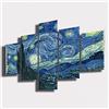 Printerland Quadri Moderni soggiorno VAN GOGH Notte Stellata 200x100 cm 5 pezzi XXL Stampa Tela quadro moderno arredamento Salotto Camera da letto Cucina Ufficio (200x100 cm (5pezzi))