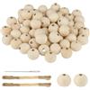 Xishoyen 60 Pezzi Perline Legno, 25mm Palline Legno con Foro, Beige Perline Naturale per Fai Da Te, Macramè, Creazione di Gioielli