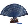 Generic Ventaglio pieghevole a mano, ventaglio manuale intagliato in bambù vuoto, con nappe, portatile, ideale per decorazione murale/matrimonio (Blu - Stile B)