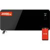 EVVO C Radiatore Elettrico Basso Consumo di Vetro Nero 2.000 W, Wifi, Termostato Regolabile, Google Home Alexa, Telecomando, Timer, Supporto Piedi, Silenzioso, Perfetto come Riscaldatore da Bagno