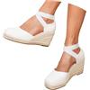 MODSGUE Scarpe con zeppa, espadrillas, da donna, con plateau, chiusi, neri, larghi, estivi, eleganti, da spiaggia, stile bohémien, bianco, 44