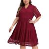 Kyzoeyou Abiti da donna taglie forti elegante abito in pizzo floreale manica corta scollo a V casual A-Line lunghezza al ginocchio prendisole XL-5XL