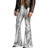 Duohropke Pantaloni glitterati da uomo, colore argento metallizzato, lunghi e lucidi, pantaloni da jogging in stile anni '70 e '80, per discoteca, feste e carnevale