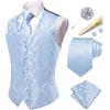 Hi-Tie Gilet da uomo con motivo cachemire, gilet formale in seta jacquard e cravatta con risvolto e tasca quadrata set per smoking da sposa
