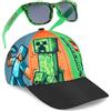 MINECRAFT Occhiali Sole Cappello Bambino Set Creeper Berretto Baseball Regolabile con Visiera e 100% UV Occhiali da Sole (6-14 Anni, Multi)
