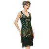 BABEYOND - Vestito da donna, stile Gatsby anni '20, con scollo a V, perline e frange - Nero - M
