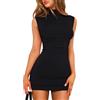 TZLDN Mini abito da donna Bodycon con collo alto, senza maniche, elegante, per cocktail, feste, busniess