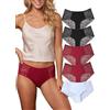 Hialegion Slip da donna in pizzo, biancheria intima a vita alta, senza cuciture, taglie forti, 5 pezzi, S-4XL, 5 pezzi - nero x 2/rosso x 2/bianco x 1, 3XL Grote maten