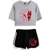 LKY STAR Hazbin Hotel T-Shirt e Corti Sets Anime Angel Dust/Charlie/Lucifer Cosplay Tops e Pantalone 2pcs per Donna Ragazze
