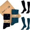 SockTailor Calze Uomo Lunghe in Caldo Cotone, Fantasie Eleganti e Divertenti Semi Carte, Calze Uomo Invernali, Calzini Uomo Lunghi 41 46, Made in Italy, 2 Paia Petrolio Blu Scuro, Box Ecologico