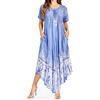 Sakkas 17260 - Devora Maxi Nightgown Caftano da Donna Caftano Dress Tie Dye Batik e Corsetto - Sky Blue - OS
