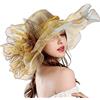 AHDMR Capeline Pizzo Donna Cappello da Sole in Organza Anti-UV Cappello da Sposa Elegante Ampio Bordo Berretto Visiera Estate Cappello Bibi Fascinator per Chiesa Spiaggia Viaggi Fiore Rimovibile