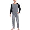 Litherday Pigiama Uomo Invernale Cotone Lungo a Quadri Set Notte per Casa | Cotone morbido, set con maglia lunga e pantaloni a quadri, tasche e coulisse, facile lavaggio, per notte, casa e relax