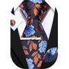 Barry.Wang - Set da uomo con cravatte, fazzoletto da tasca quadrato, fermacravatta, gemelli, motivo floreale, cravatte in seta classiche, set da 4 pezzi per matrimonio, festa, affari, nero, blu, oro