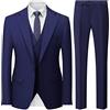 MODFUL Abito da Uomo 3 Pezzi Slim Fit Business Blazer da Cerimonia con un Bottone Set di Giacca, Gilet e Pantaloni, Blu mare, XS