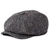 BOTVELA - Berretto Piatto da Uomo in Misto Lana Newsboy a Spina di Pesce in Tweed - Grigio - 7 1/2/7 5/8