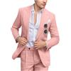 Fesenbo Completo da uomo in lino slim fit 2 pezzi estivo da spiaggia per matrimonio con bavero a punta blazer casual e pantaloni set per smoking da ballo, Rosa, XL