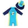 BONVERANO Costume Intero Neonato Manica Corta Protezione UV 50+ con Cuffia(Blu-Dinosauri,18-24mesi)