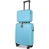 JLY Set 2 Pezzi Rigidi, Beauty Case e Trolley Cabina, 4 Ruote, Azzurro