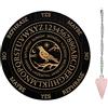 AHANDMAKER Night Crow Pendolo Board, Divinazione Rabdomanzia Tabellone Messaggi Metafisico Tabellone Intagliato In Legno con Collana A Pendolo di Cristallo Divinazione per Stregoneria Kit per Altare
