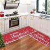Garvee Tappeto da Cucina Merry Christmas in Lino Motivo Natalizio con Fiocchi di Neve Antiscivolo Lavabile 40 x 60 cm + 40 x 120 cm