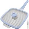 RANX INGST Bistecchiera con Rivestimento in Ceramica 26 x 24 cm con Coperchio, Blu | Padella Griglia con Maniglia Rimovibile, Padella Griglia per Induzione