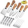 YUANQIAN Set di 21 coltelli per salumi e burro con manici in legno, mini pinze da portata, cucchiai, forchette, stuzzicadenti, bandierine per feste, matrimoni, Natale
