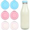 Ajcotahm 6 tappi di ricambio colorati per bottiglie di latte di vetro, coperchi di vetro per bottiglie di latte in silicone, riutilizzabili, tappi di ricambio in silicone