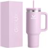 Gedux Borraccia con cannuccia, tazza termica da 1,2 l, con manico, a prova | Isolamento sottovuoto a doppia parete, coperchio resistente agli spruzzi, fondo in silicone antiscivolo