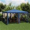 ZQQLVOO Tenda per feste con 8 pannelli laterali in rete, blu, 4 x 4 m, gazebo in HDPE per feste in giardino ed eventi all'aperto, con telaio in ferro e tetto impermeabile