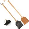 SAMEBUTECO Set scacciamosche in pelle resistente: 1 grigio e 1 nero incluso, 50 cm efficace cattura insetti con panca manico in legno scacciamosche presa comoda