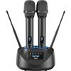TONOR Microfono Wireless Ricaricabile UHF, Doppio Microfono Professionale in Metallo con Ricevitore Bluetooth, Portata 80m, Sistema Microfoni per Karaoke, Matrimoni, Feste, Chiesa, DJ