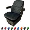 Binbir Trend Set di 3 coprisedili universali resistenti per trattore con poggiatesta, coprisedili per carrello elevatore (pelle nera, cuciture blu)