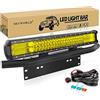 SKYWORLD 59cm 324W Barra LED con 58cm Staffa Targa Alluminio e 12V Toggle Cablaggio kit, Bull bar Paraurti Anteriore per Barra Luminosa a Led Fuoristrada 4x4 Auto Veicoli Trattore SUV, 3000K Giallo