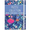 Sixstore Libro di puzzle tascabile formato A6 da viaggio 3 in 1 Sudoku, ricerca parole, cruciverba, dimensioni 15 x 10,5 cm con elastico, motivo floreale blu