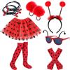 NZVQH 9 Pezzi Accessori Costume Coccinella, Tutù, Cerchietto, Occhiali, Elastici Capelli, Guanti, Calze, Rosso, per Halloween, Feste, Cosplay Animale