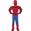 CARTOON Costume Supereroe Ragno Bambino Muscoloso Tuta Intera Rosso e Blu con Effetto Muscoli e Maschera Travestimento Ispirato a Spiderman per Carnevale Feste e Giochi di Ruolo