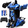 YONCHER Auto Telecomandata Trasformabile, 1:12 Grande Auto Robotica RC Trasformabile, Giocattolo 2 in 1 con Musica e Luci, Rilevamento dei Gesti per Bambini, Blu