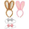 LDBKLGHJ cerchietto orecchie coniglio per bambini e adulti 2 pezzi + 2 papillon rosa bianco arancione accessorio costume coniglio per Pasqua Carnevale cosplay feste a tema