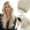 YoungSee Extension Capelli Veri Microring Biondo Platino 45cm Extension Microring Veri Remy Lisci Extensions Micro Loop Capelli Umani Biondo 50 Ciocche 50g Micro-ring Hair Invisibili #60
