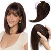 Rich Choices Frangia Clip Capelli Veri 100% Capelli Veri Natural Bangs Extension 3D 360°Hair Toppers Bang Hairtoppers Hairpieces 30cm 33g #2 Marrone Scuro