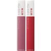 Maybelline Kit Make Up Labbra Matte Ink, Rossetto Liquido a Lunga Tenuta, Non Lascia Macchie, Effetto Matte, Lover (15) + Pioneer (20), 5 ml, Confezione da 2