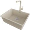 PRIMAGRAN Lavandino sottotop al Mobile 60cm + Rubinetto, 56x44cm | Set: Rubinetto BW3010 + Kit di scarico + Lavello in Granito a 1 Vasca - Venezia Easy, Beige