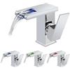 MEHOOSPVN Lavabo Rubinetto Bagno con Luce LED 3 Cambio Colore Cascata Miscelatore Monocomando Ottone Moderni Rubinetti Bagno Rubinetto Acqua Fredda e Calda Argento