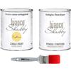 bianco Shabby CHALK PAINT Zafferano & FINITURA + PENNELLO - Pittura Shabby Chic EXTRA OPACA (1 Litro) + Finitura Trasparente Opaco (1 Litro) + 1 Pennello Pro 40 mm