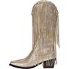 Generisch Stivali alti da donna glitterati, stivali western da donna con frange, colore bianco lucido, stivali in pelle, stivali da cavaliere con frange, stivali in pizzo, stivali corti, gold, 38.5 EU